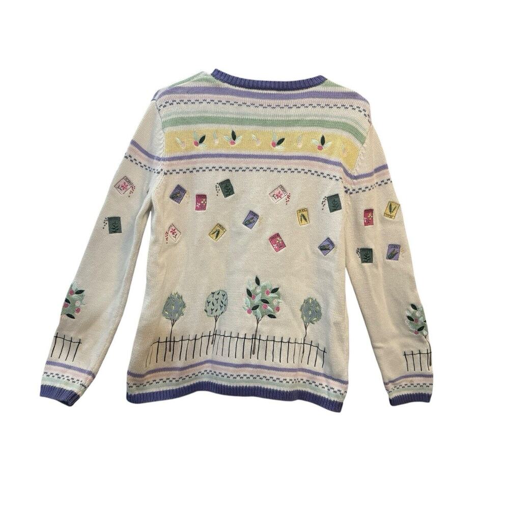 Vintage Nordstrom Garden Flowers Seeds Plants Cardigan Sweater Medium - Picture 7 of 7